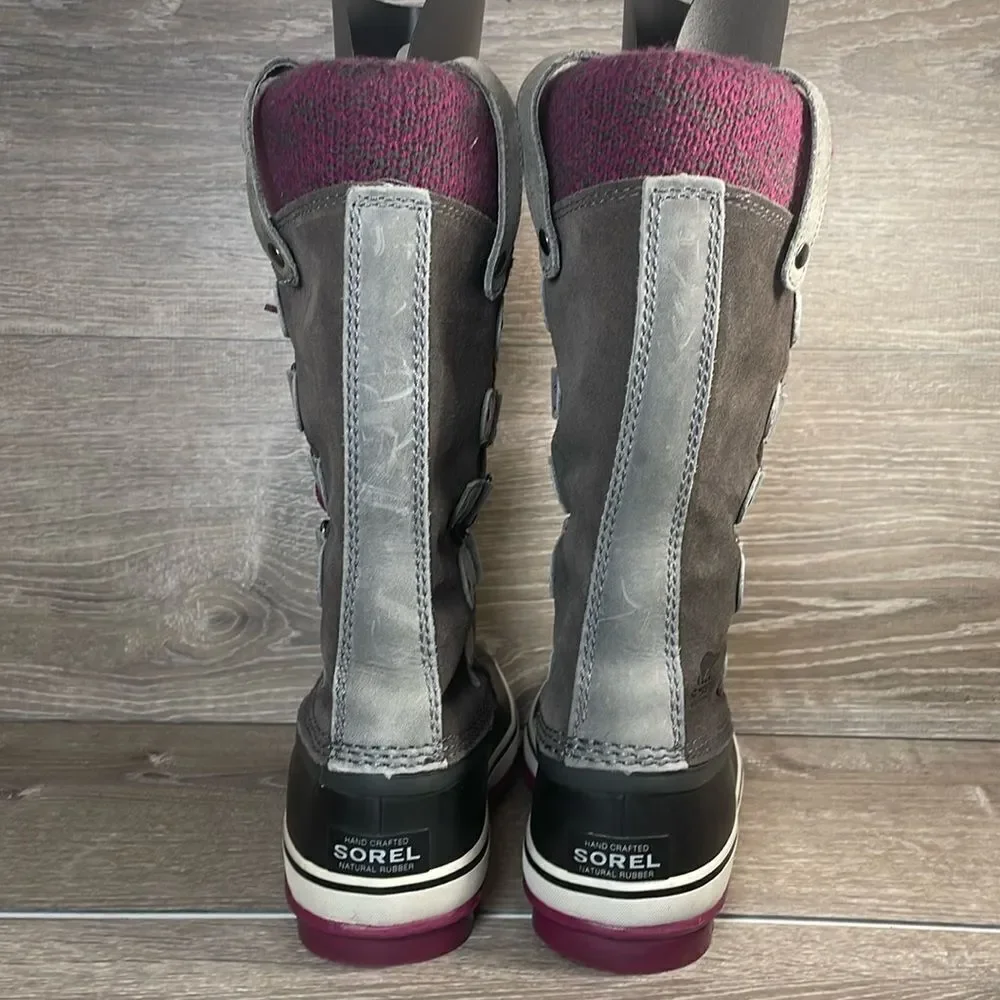Sorel Joan of Arctic Knit II Warm Waterproof Women’s Sz 7 Gray Suede Snow Boots